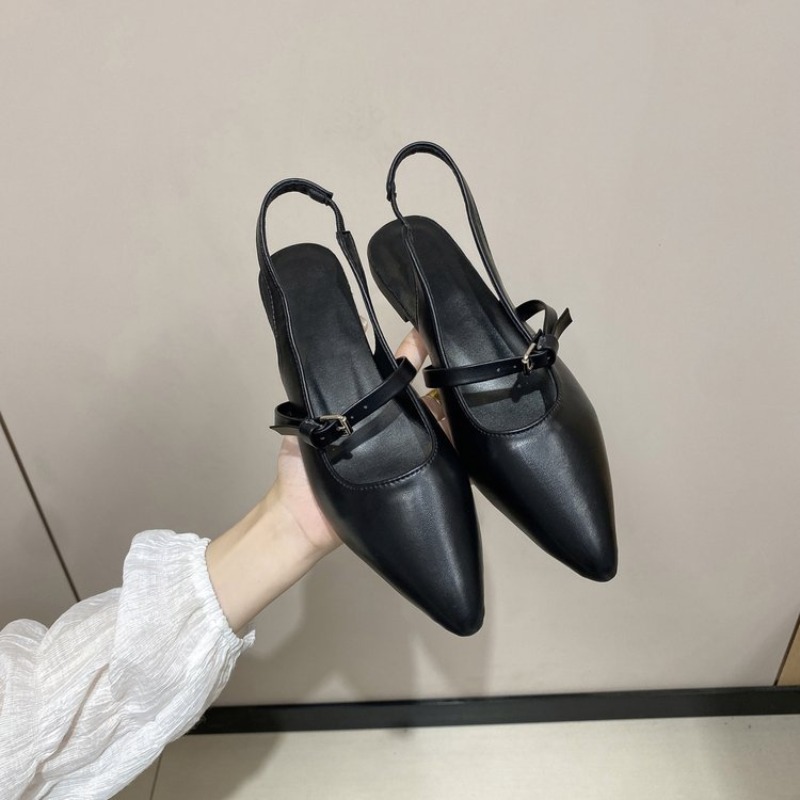 Leather Classic Strap - Women's Sandals Classic Black Pointed Toe