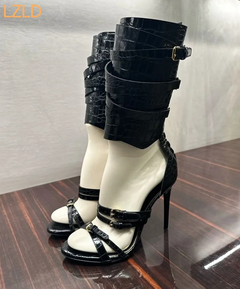 Leather Classic Strap - Black Sexy Catwalk Women Sandals 2025