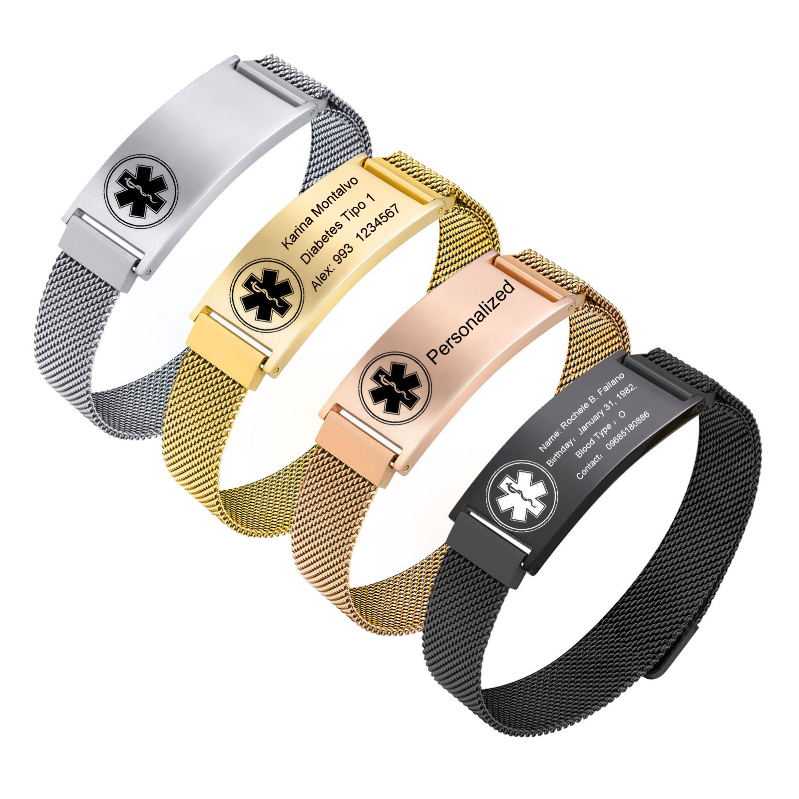 Stainless Mesh Band - Persoanlized Medical Alert ID Emergency Bracelet,