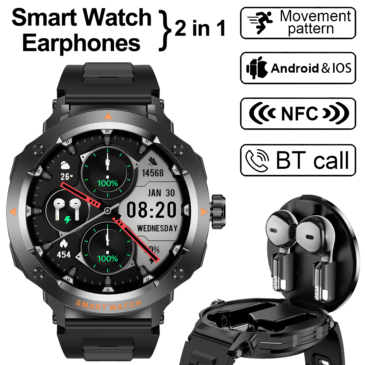 NFC Smart Watch Wireless Earph - Smartwatch Headset recensie en prijs