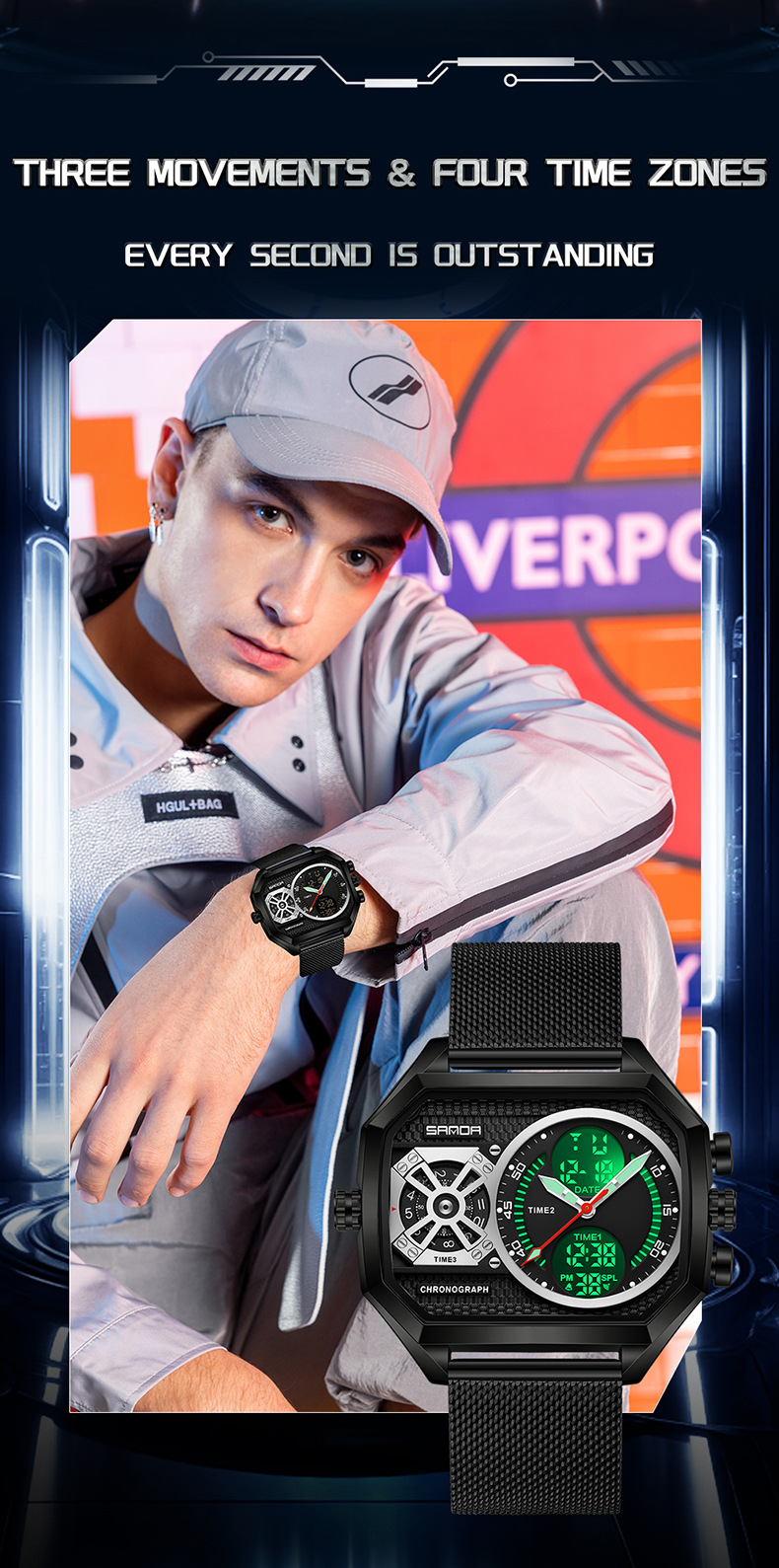 Fashion Sanda Dual Display Men - Stainless Mesh Band recensie en prijs