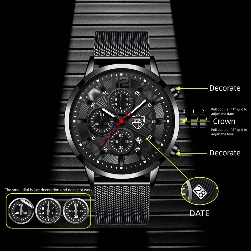 DEYROS Mens Fashion Minimalist - Stainless Mesh Band recensie en prijs